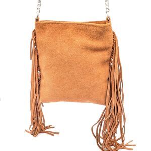 Ecote Ecoté Brown Suede Fringe Mini Crossbody Silver Chain Strap Bag Purse EUC
